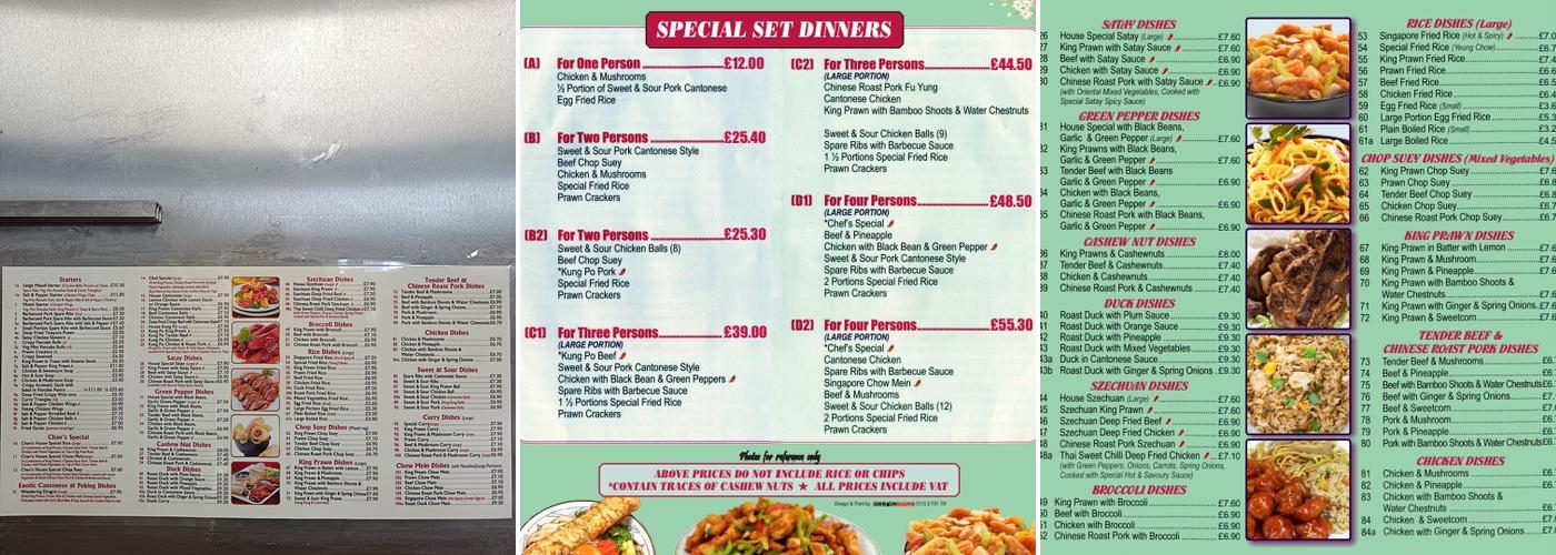 Chan's Cantonese Takeaway Menu