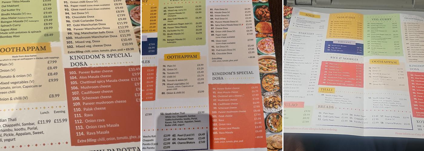 DOSA KINGDOM Menu