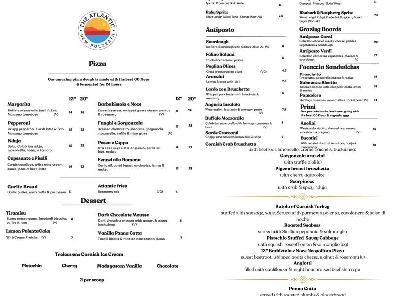 The Atlantic, New Polzeath Menu