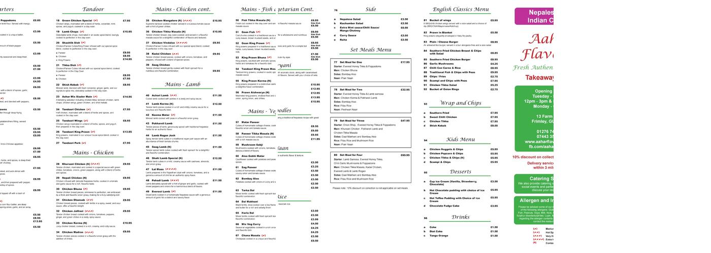 Aahar Flavours Menu