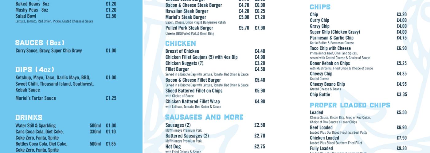 Muriel's Traditional Fish and Chips Menu