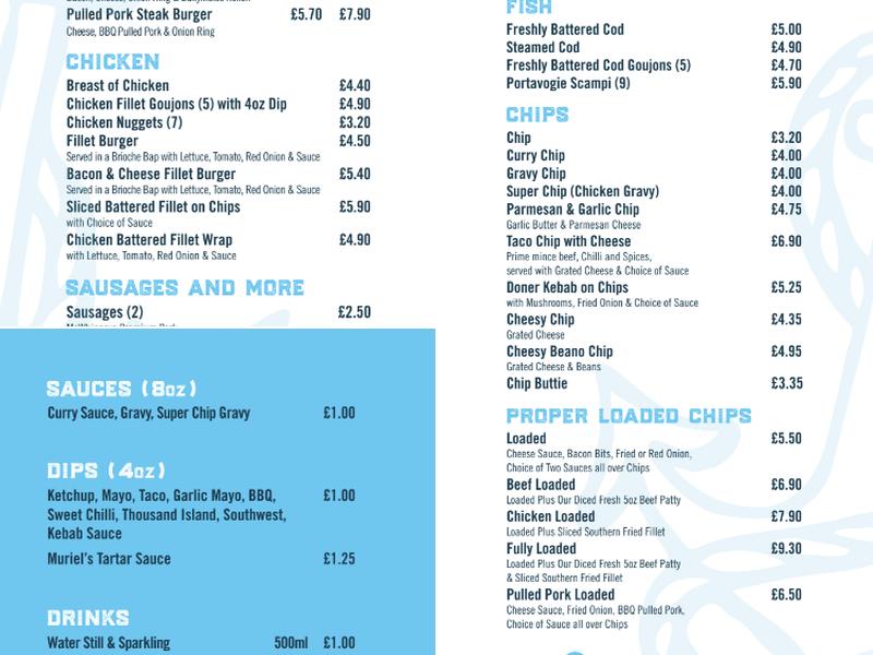 Muriel's Traditional Fish and Chips Menu