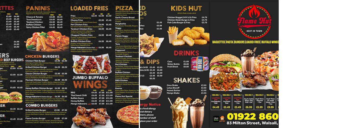 Flame Hut Walsall Menu