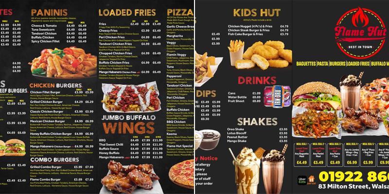 Flame Hut Walsall Menu