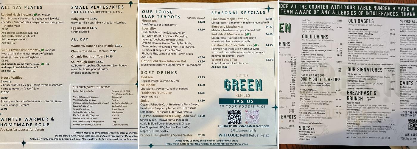 Little Green Refills Menu