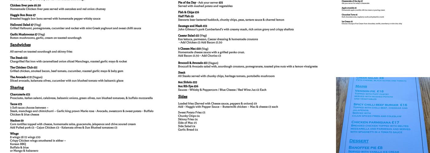 The Cuikoo Bar & Bistro Menu