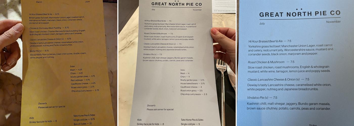 Great North Pie Co Menu