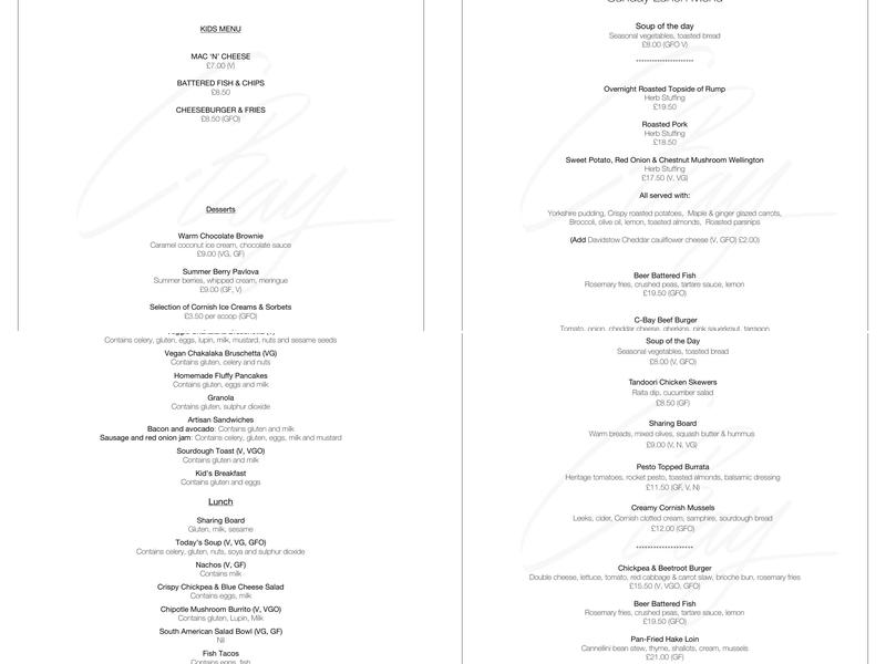 C-Bay. Bar & Bistro Menu