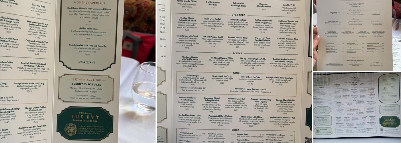 The Ivy Liverpool Brasserie Menu