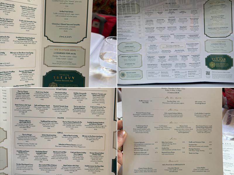 The Ivy Liverpool Brasserie Menu