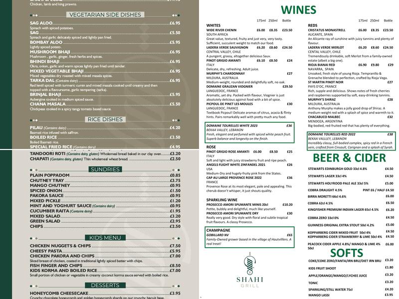 Shahi Grill Menu