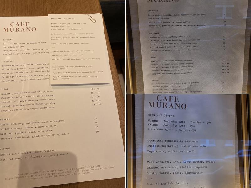 Cafe Murano Marylebone Menu