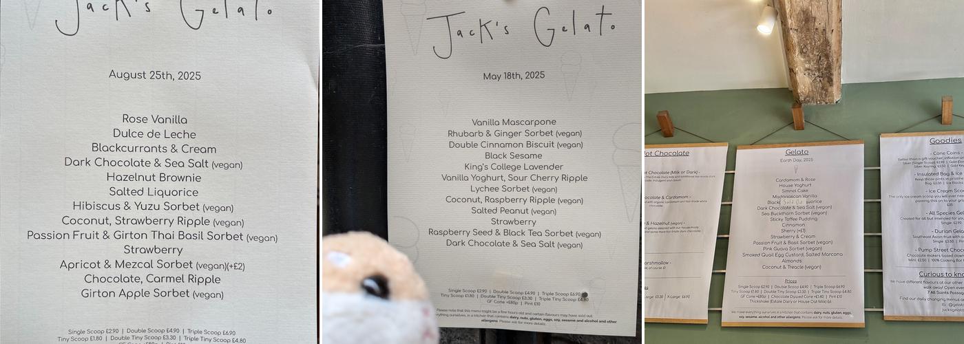 Jack's Gelato Menu