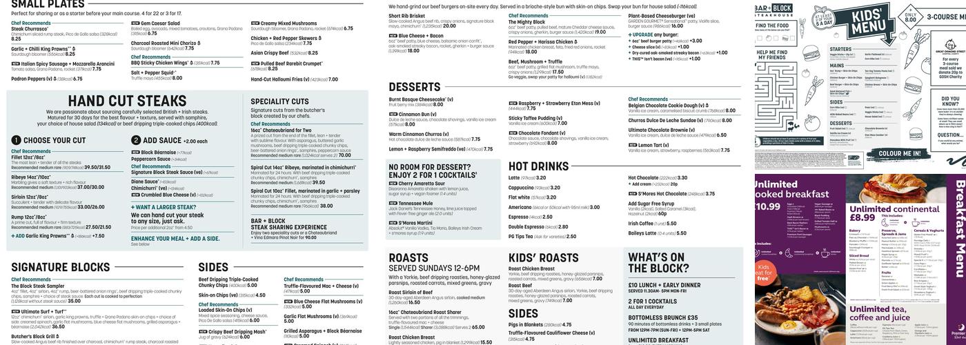 Bar + Block Steakhouse Newcastle Menu