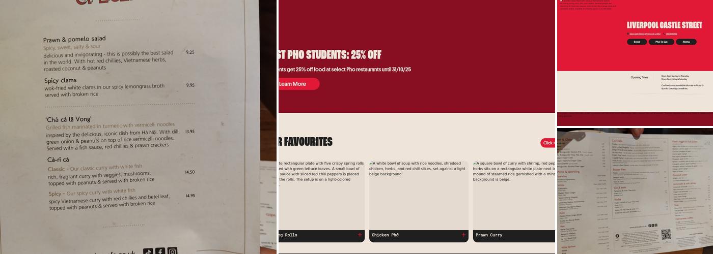 Pho Liverpool Castle Street Menu