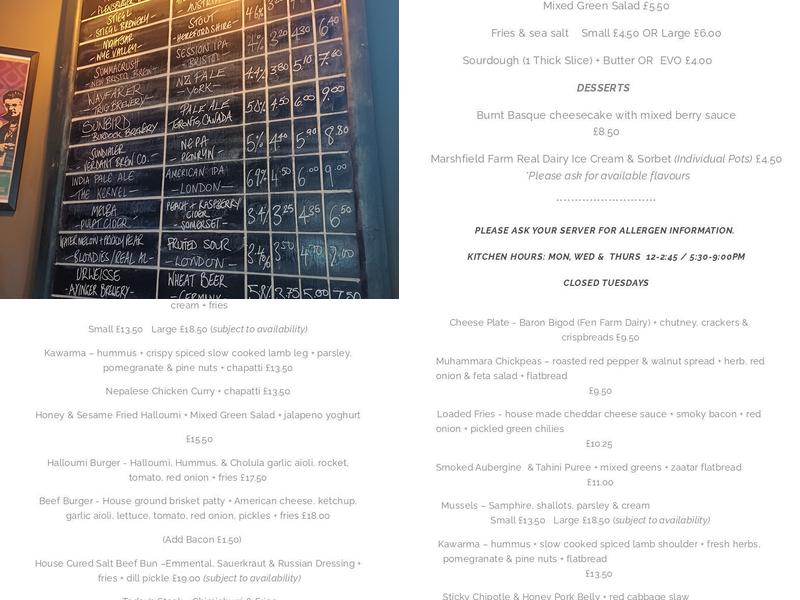 The Black Dog Beer House Menu