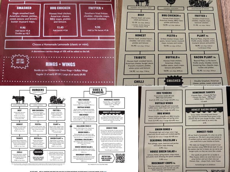 Honest Burgers Meard Street - Soho Menu
