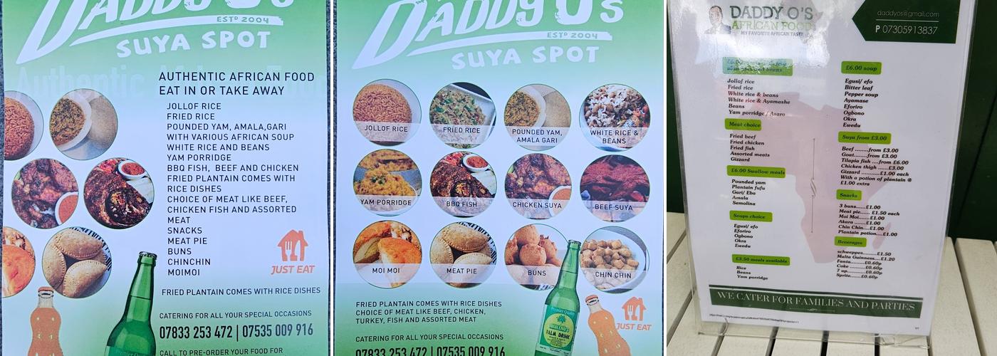 Daddy O Suya Spot Menu