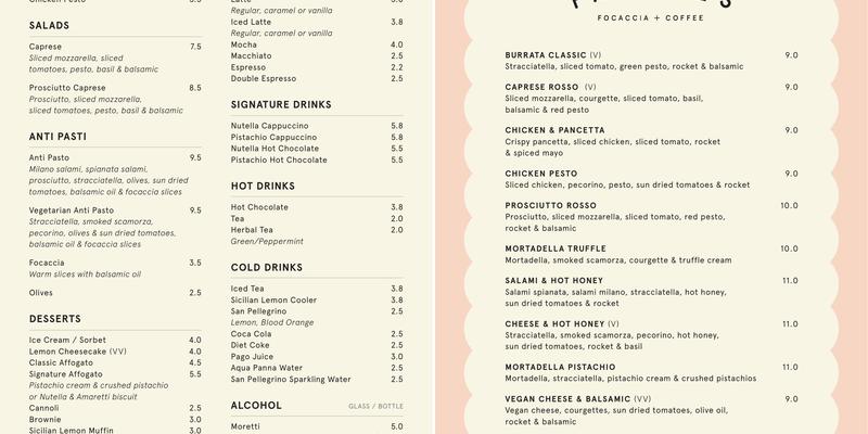 Francie’s Focaccia & Coffee Menu