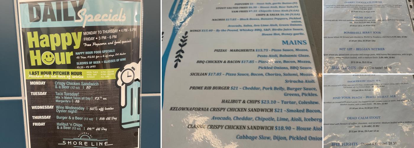 Shore Line Brewing Co. Menu