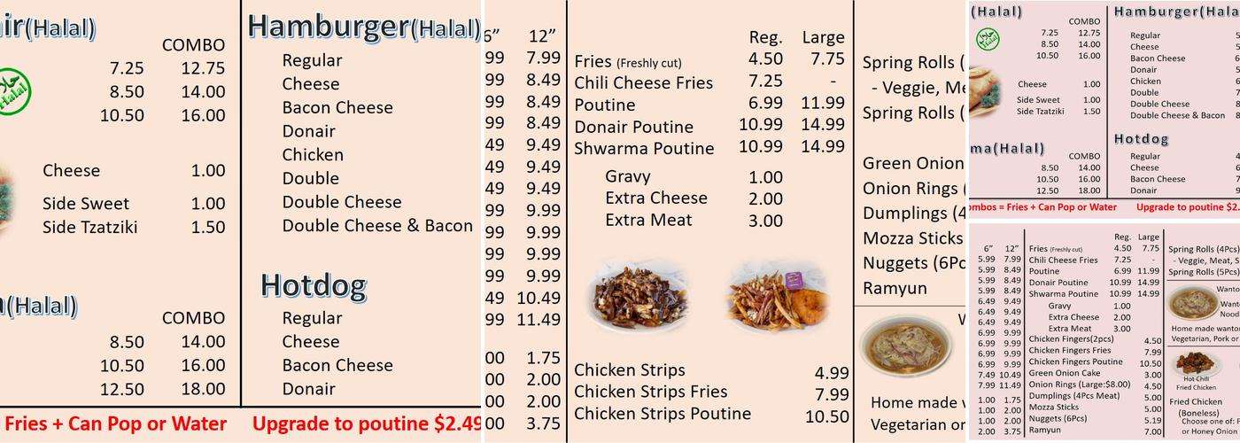 Mr Donair Submarine Menu