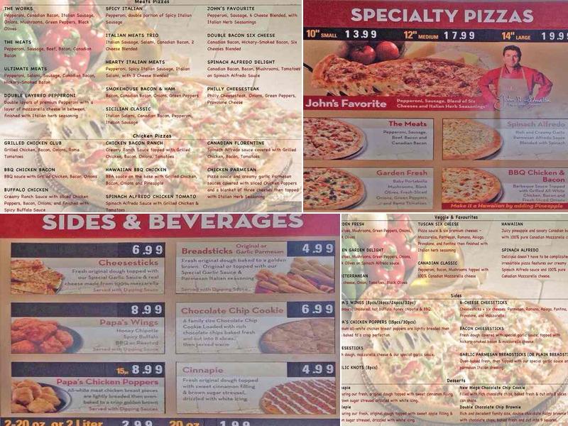 Papa Johns Pizza Menu