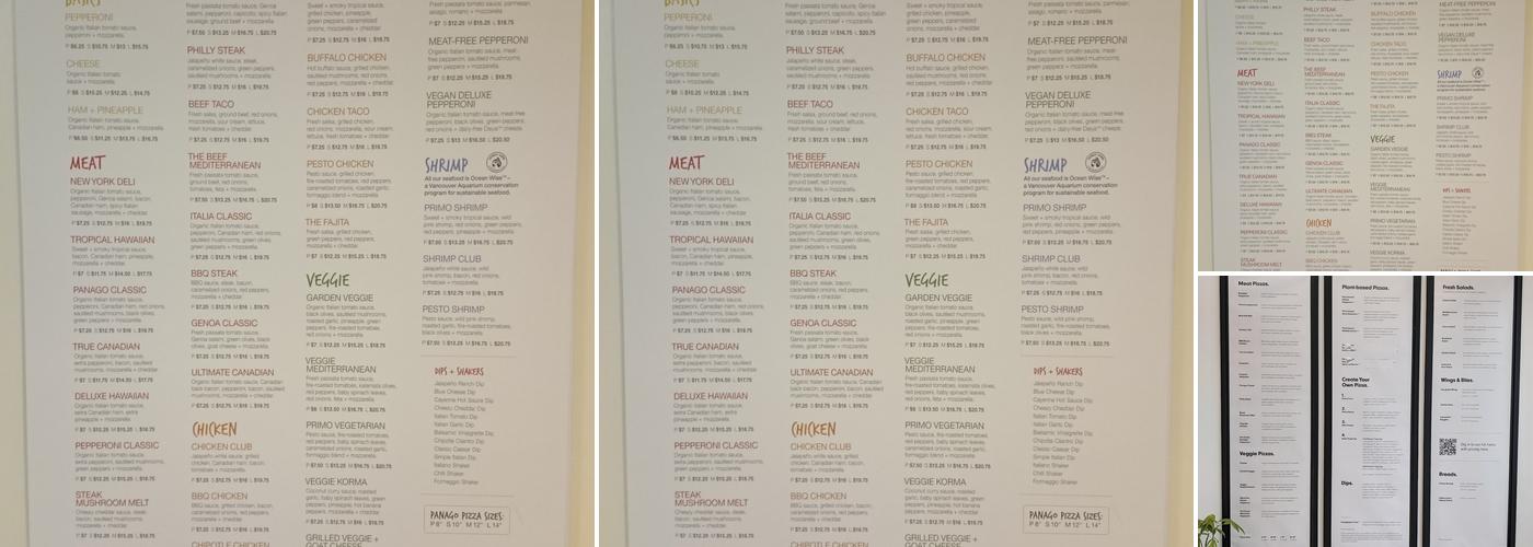 Panago Pizza Menu