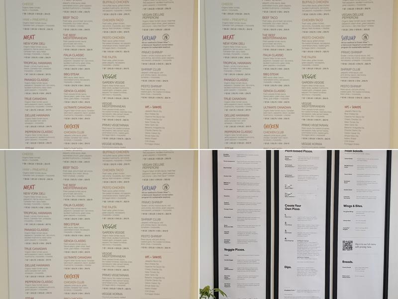 Panago Pizza Menu