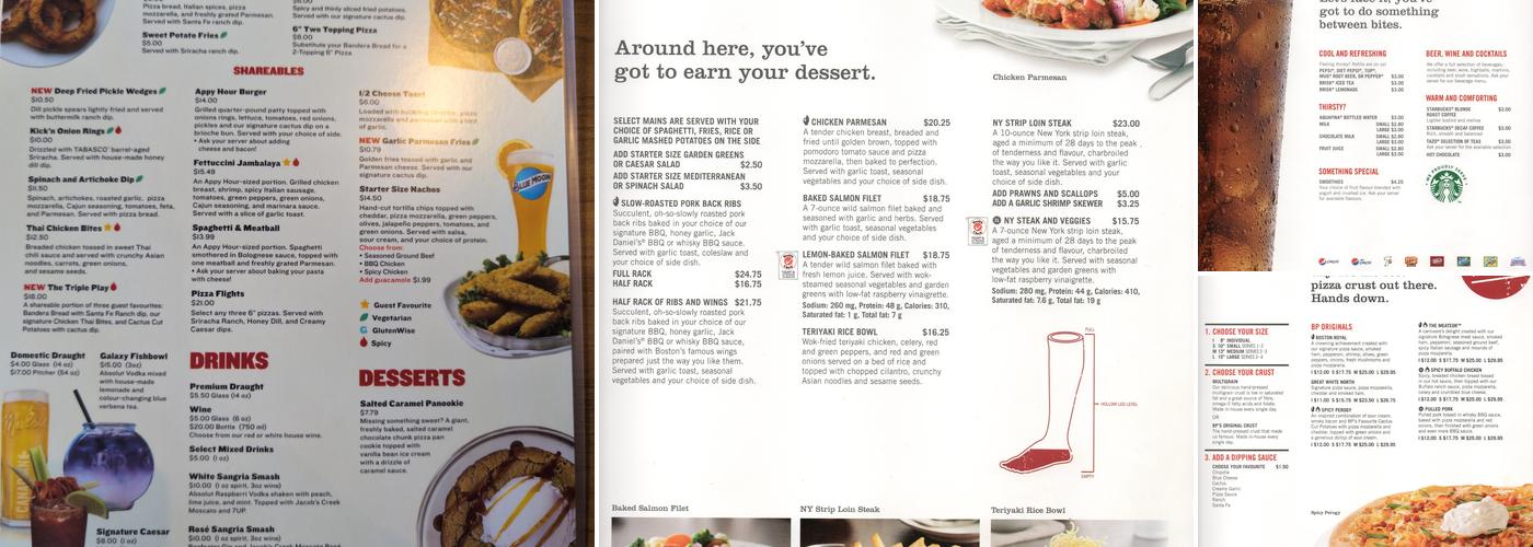 Boston Pizza Menu