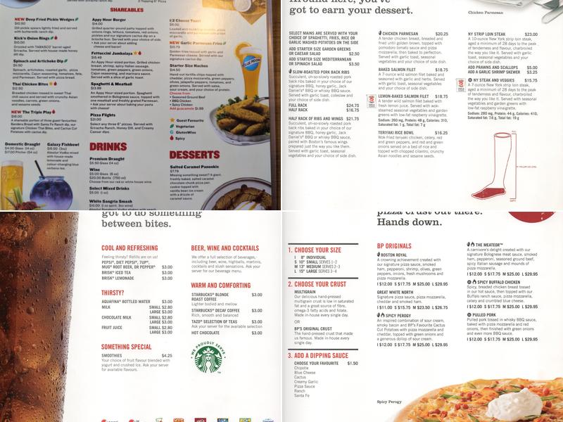Boston Pizza Menu