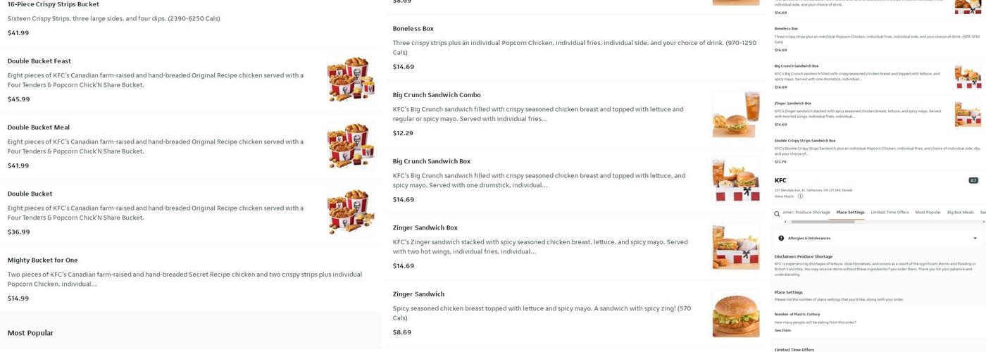 KFC Menu