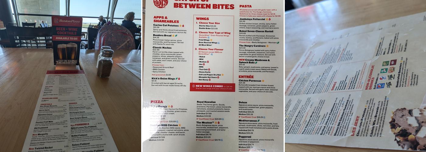 Boston Pizza Menu