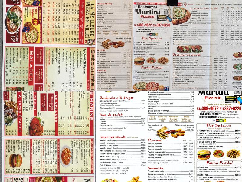 Martini Pizzeria Menu