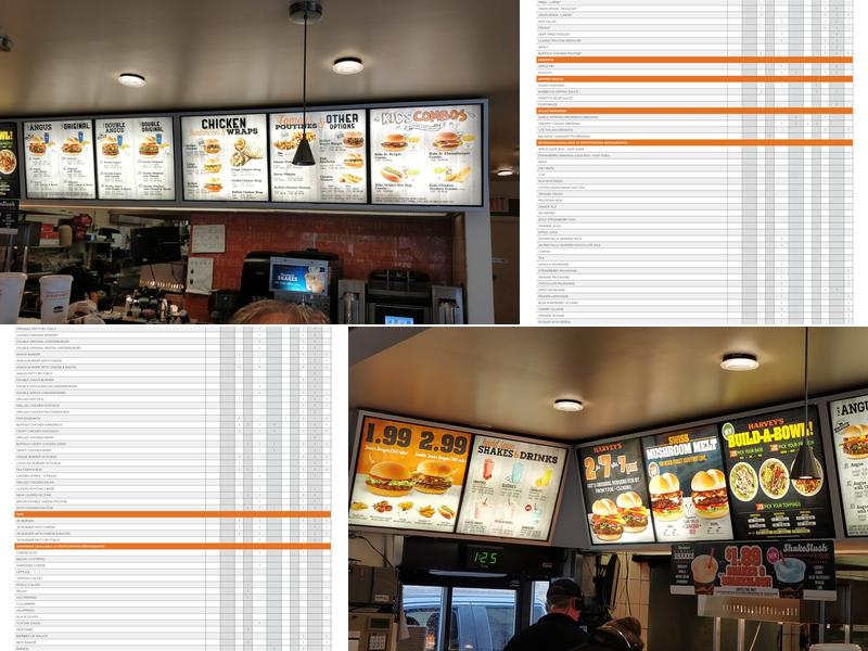 Harvey's Menu