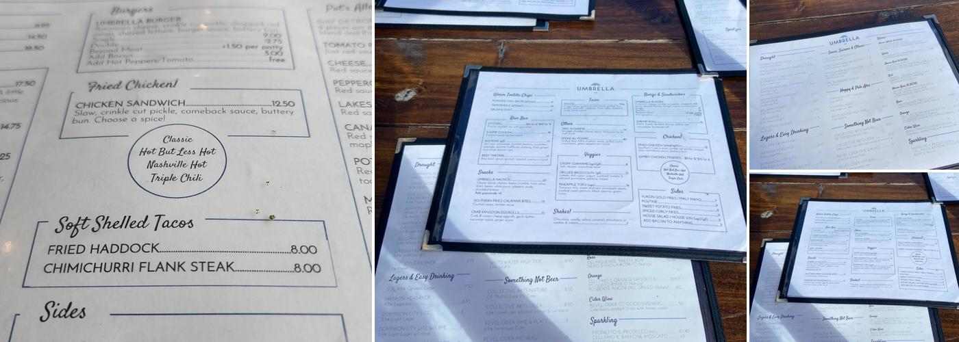 Umbrella Bar Menu