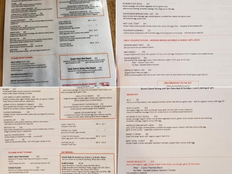 Empire Provisions Menu