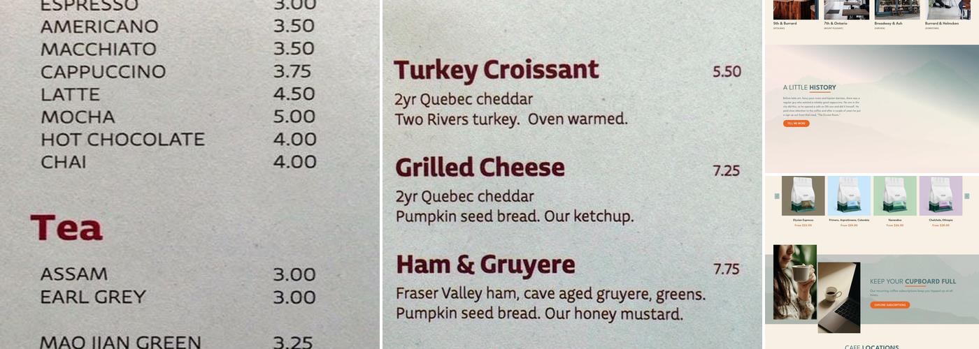 Elysian Coffee Broadway Menu