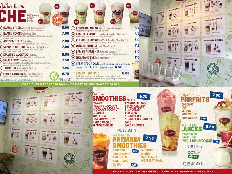 BAMBU Desserts and Drinks Menu