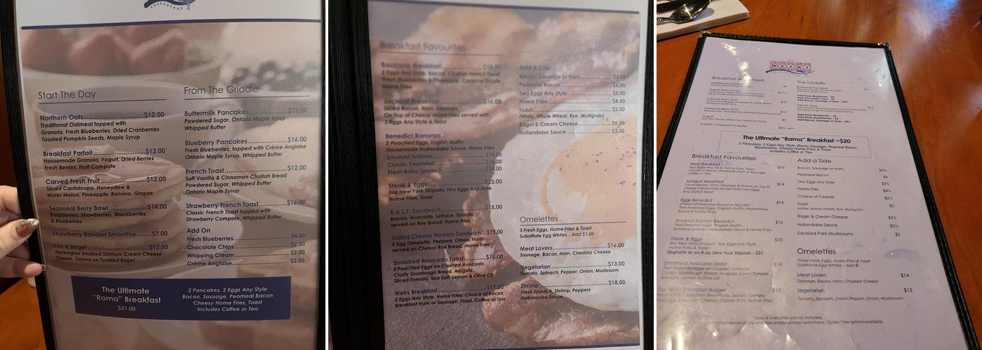 The Weirs Menu
