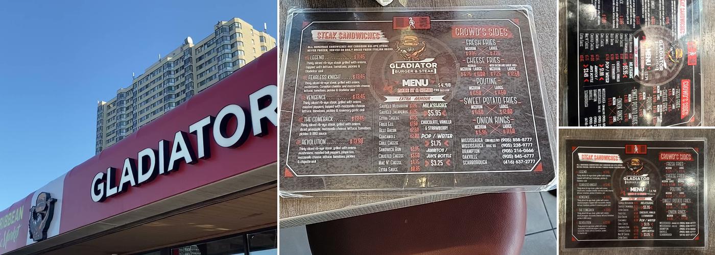 Gladiator Burger & Steak Menu