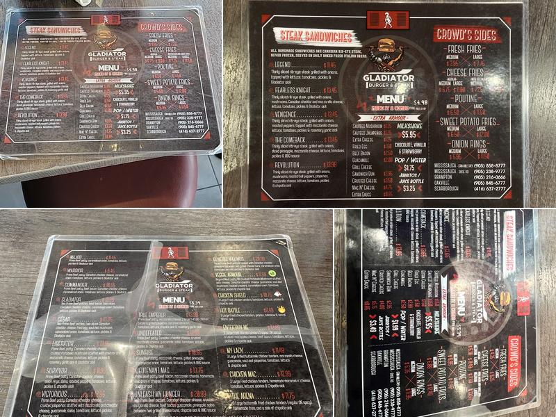 Gladiator Burger - Brampton Menu