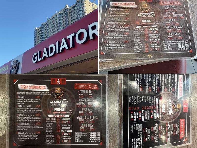 Gladiator Burger & Steak Menu