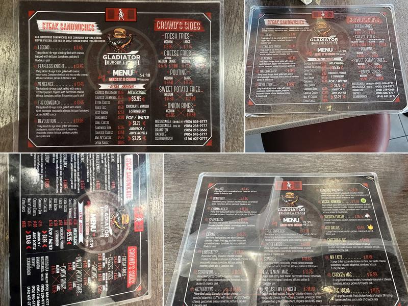 Gladiator Burger - Brampton Menu