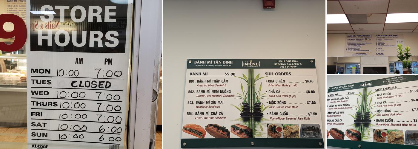 Banh Mi Tan Đinh Bakery Menu