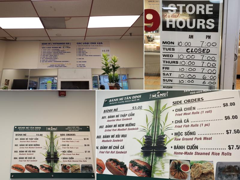 Banh Mi Tan Đinh Bakery Menu