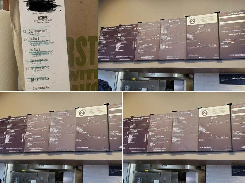 Panera Bread Menu