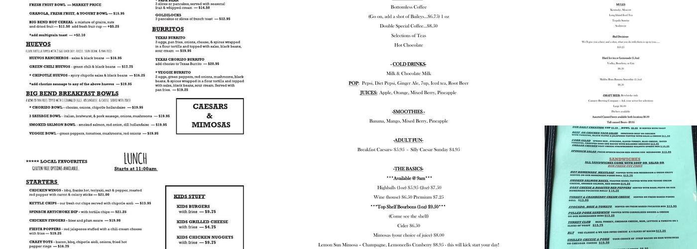 Big Bend Cafe Menu