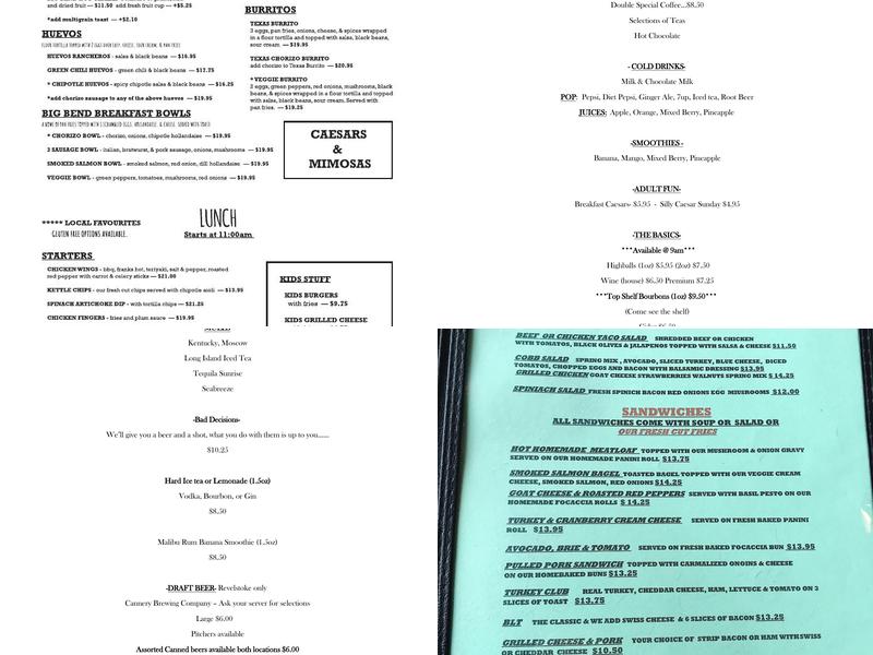 Big Bend Cafe Menu