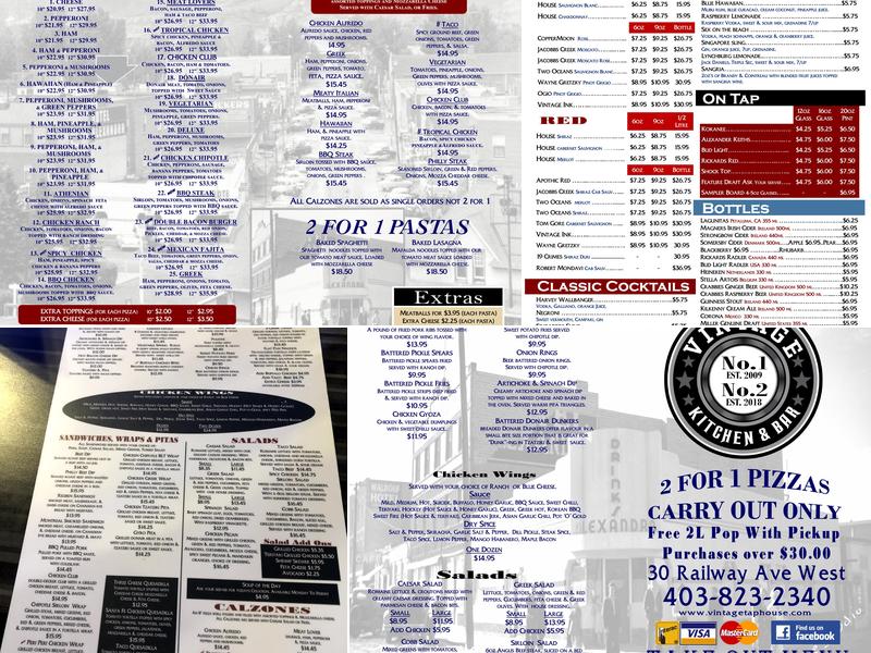 Vintage Tap House Menu