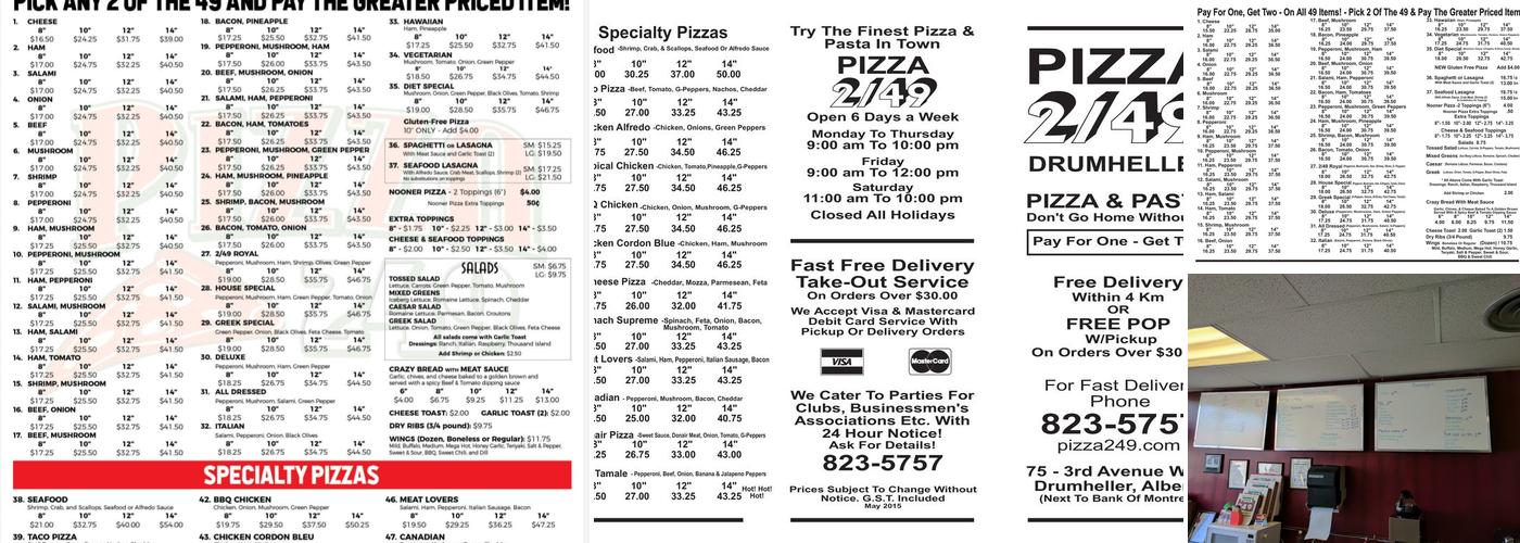 Pizza 249 Menu